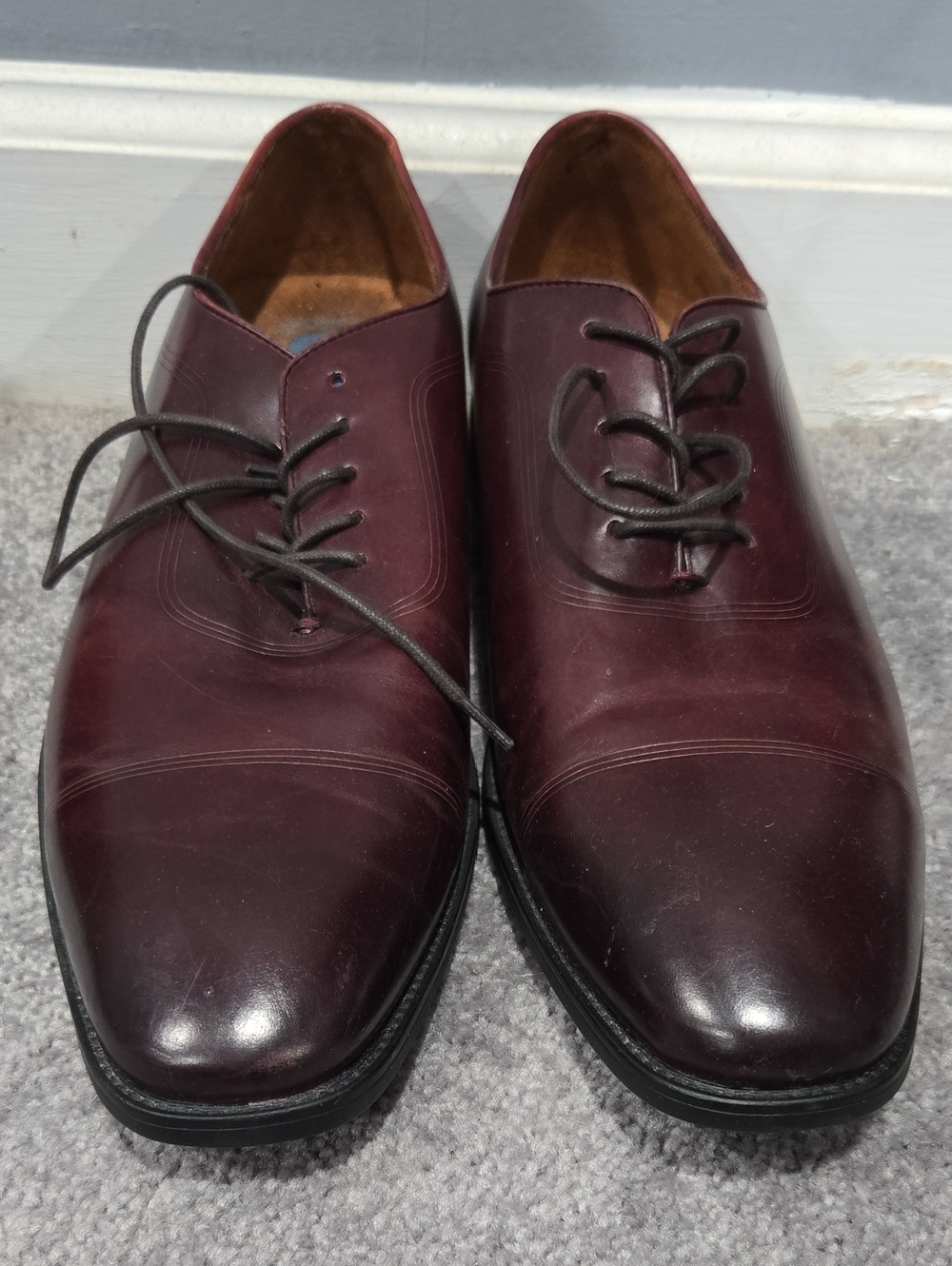 Men's Burgundy Leather Lace-Up Derby Shoes